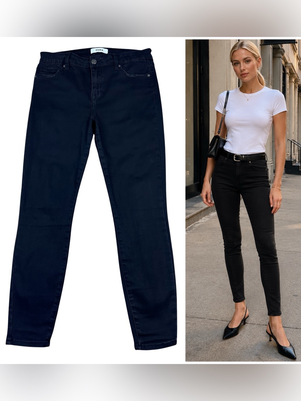 Pistola Arielle Skinny Mid Rise Ankle Jeans 29 Black Stretch Denim Grunch Goth
